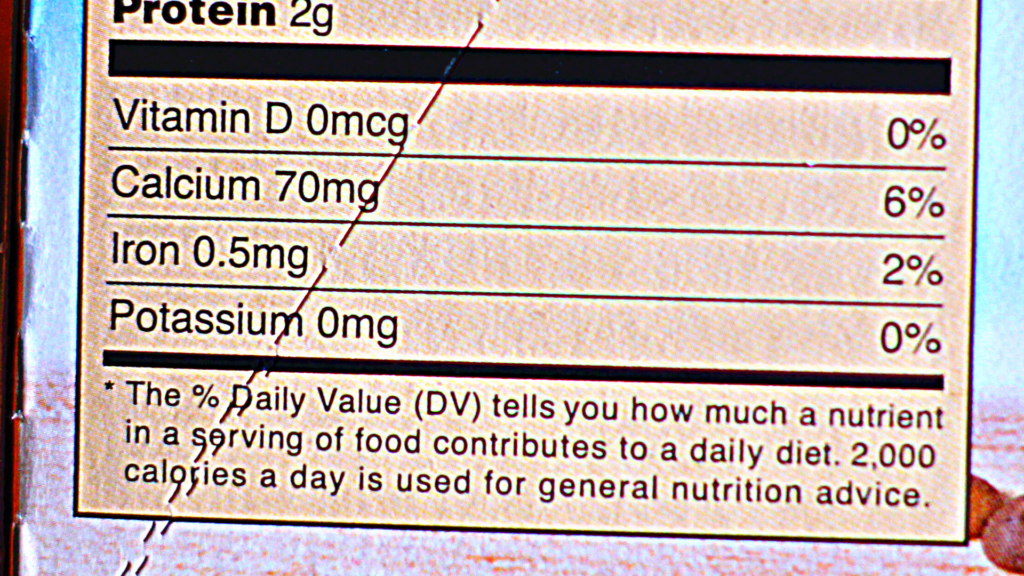 nutrient value list of unclean food